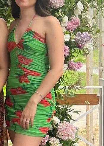 Yeşil Drapeli Mini Elbise - Görsel 2