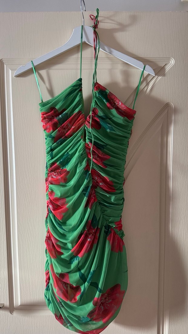 Yeşil Drapeli Mini Elbise - Görsel 3