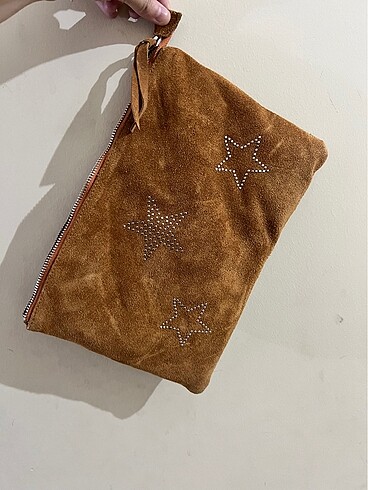 0 GERÇEK SÜET DERİ clutch çanta hiç kullanılmadı