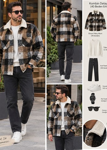 Pull and Bear Ekose Peluslu Erkek Kaban Siklik Ve Rahatlik Bir Arada