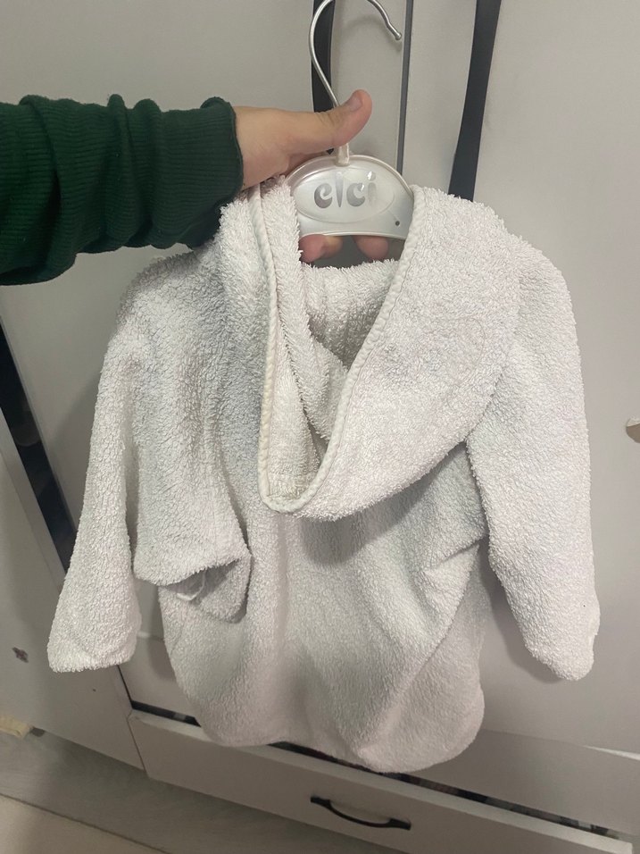 Kapüşonlu Beyaz çocuk bornoz - Görsel 3