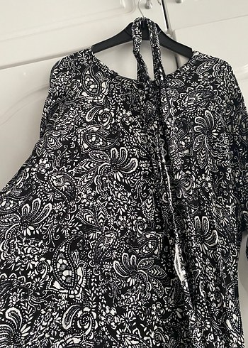 Bohem Uzun Kollu Desenli Gri Elbise - Görsel 3