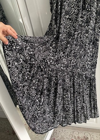 Bohem Uzun Kollu Desenli Gri Elbise - Görsel 2