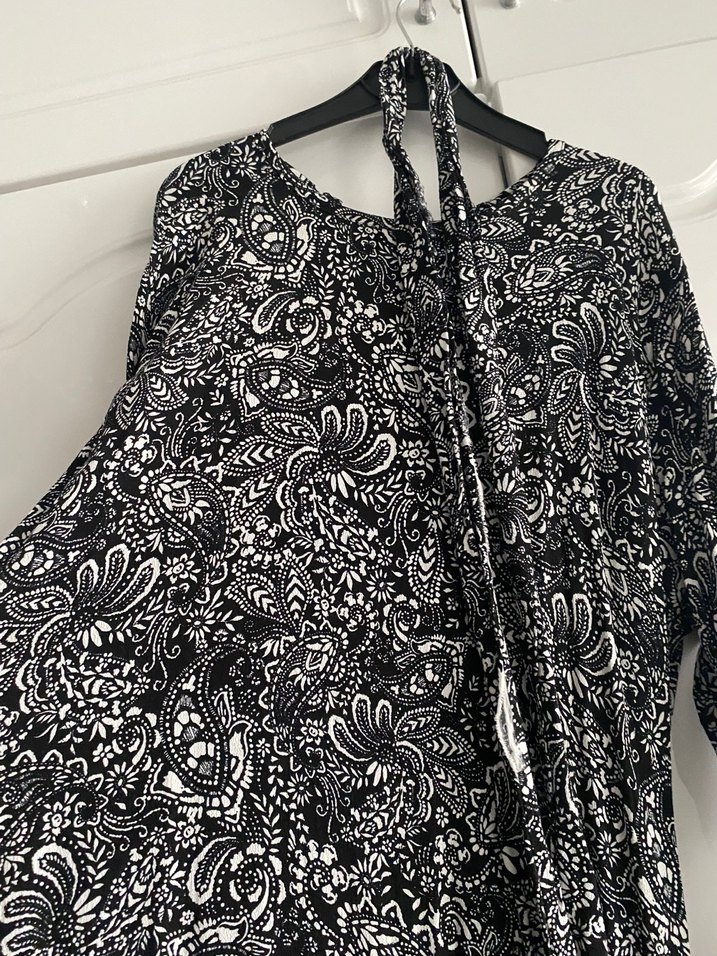 Bohem Uzun Kollu Desenli Gri Elbise - Görsel 3