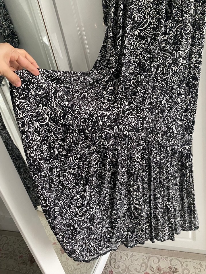 Bohem Uzun Kollu Desenli Gri Elbise - Görsel 2