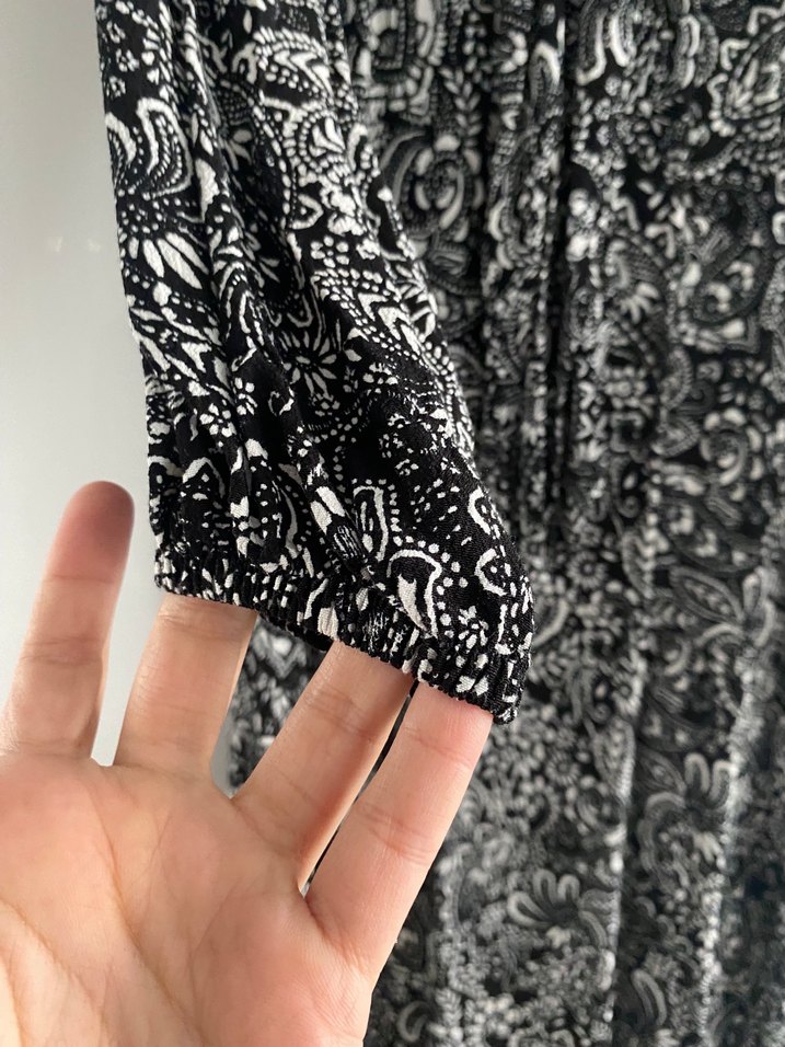 Bohem Uzun Kollu Desenli Gri Elbise - Görsel 4