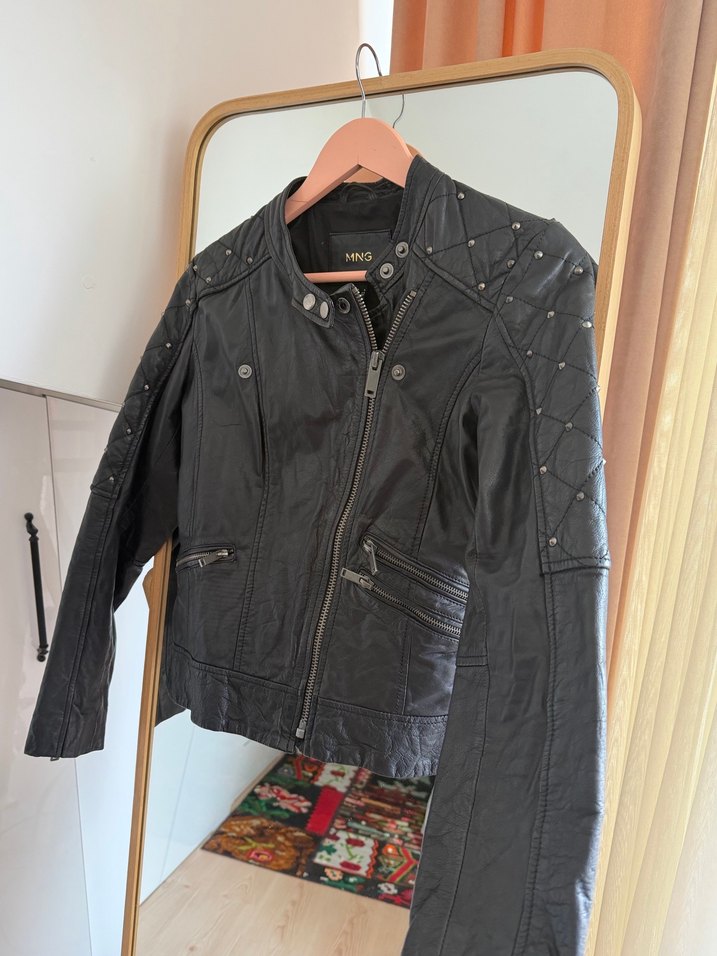 Siyah Deri Biker Ceket - Görsel 3