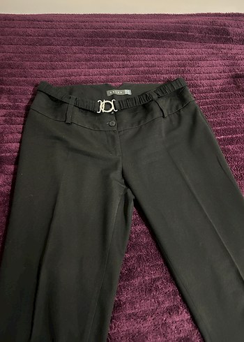 Vintage Düşük Belli Siyah Kemerli Kadın Kumaş Pantolon - Görsel 3