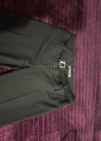 Vintage Düşük Belli Siyah Kemerli Kadın Kumaş Pantolon - Görsel 4