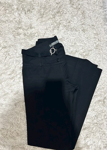 Vintage Düşük Belli Siyah Kemerli Kadın Kumaş Pantolon - Görsel 5