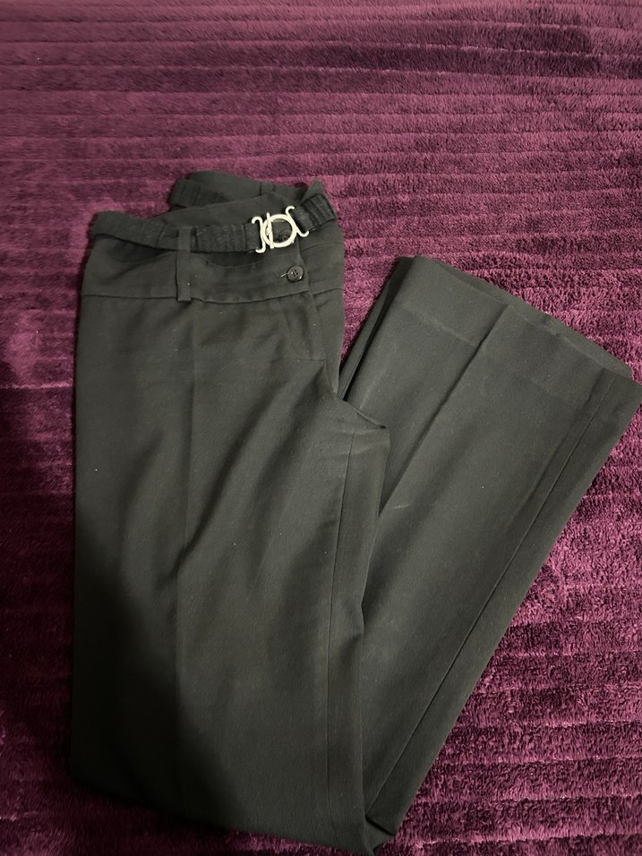 Vintage Düşük Belli Siyah Kemerli Kadın Kumaş Pantolon - Görsel 2