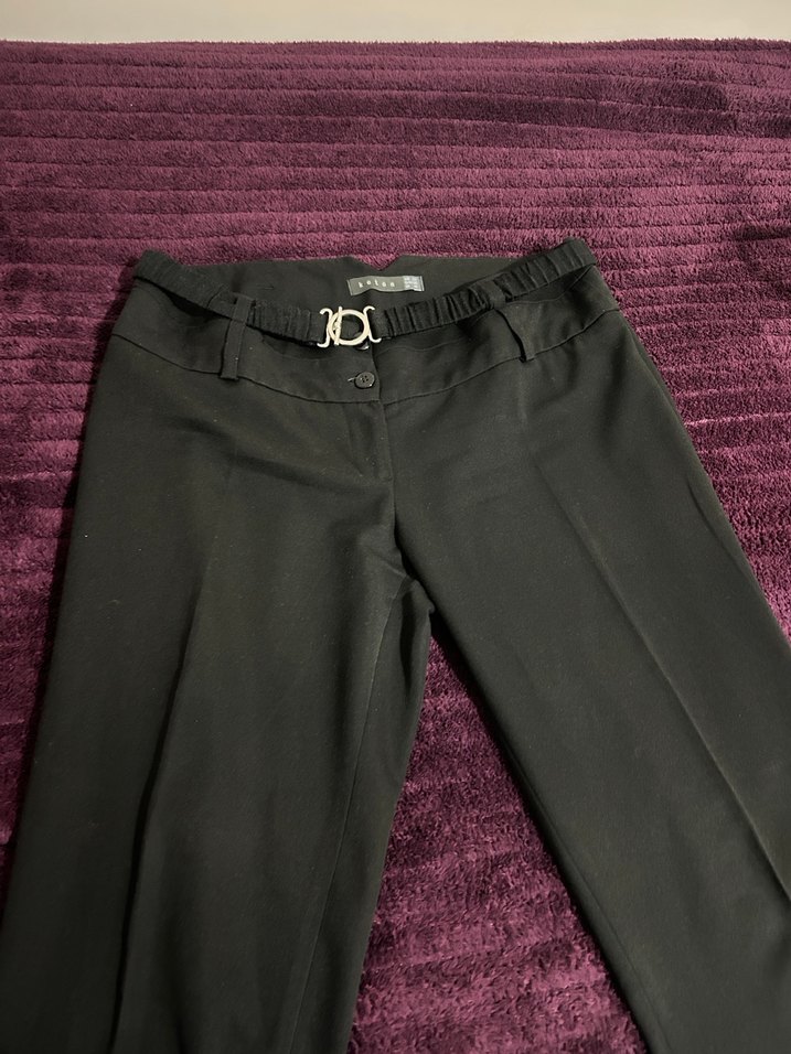 Vintage Düşük Belli Siyah Kemerli Kadın Kumaş Pantolon - Görsel 3