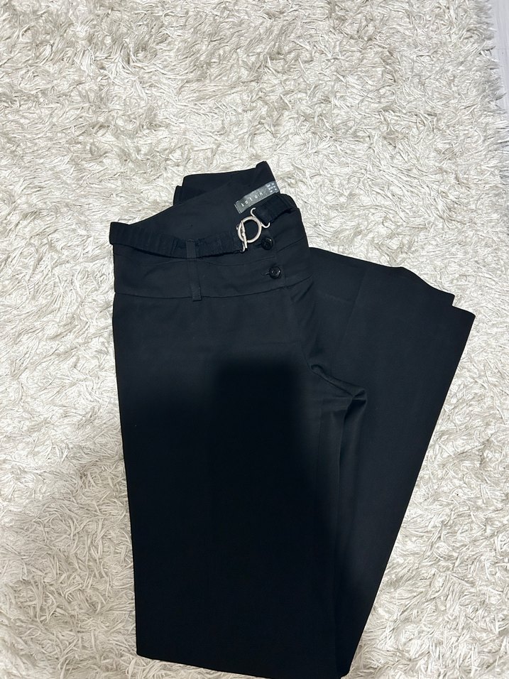 Vintage Düşük Belli Siyah Kemerli Kadın Kumaş Pantolon - Görsel 5