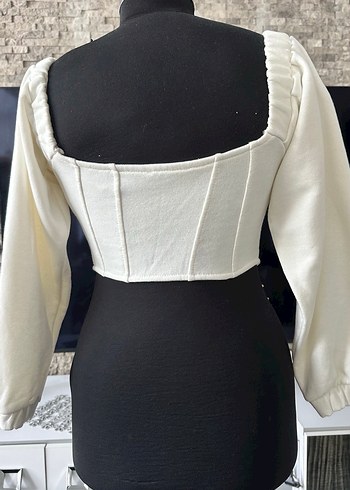 Diğer Fermuarlı Beyaz Mini Sweatshirt Bluz