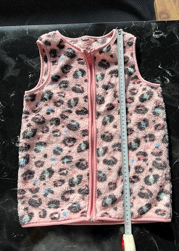 Kız Çocuk Pembe Kürklü Fermuarlı Yelek - Görsel 2