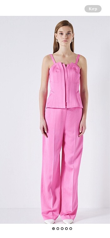 Pembe korse bluz pantolon takım