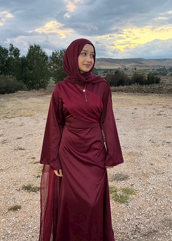 Diğer Bordo Saten Tesettur Elbise