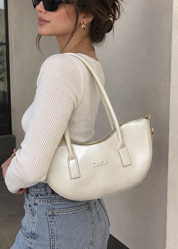 Zara Ekru Minimal Omuz Cantasi