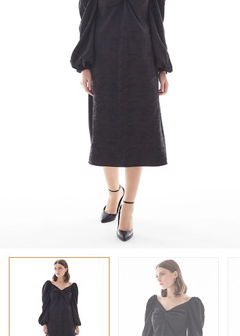 Siyah Drapeli V Yaka Uzun Kollu Elbise - Görsel 3