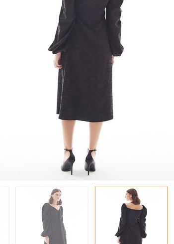 Siyah Drapeli V Yaka Uzun Kollu Elbise - Görsel 2