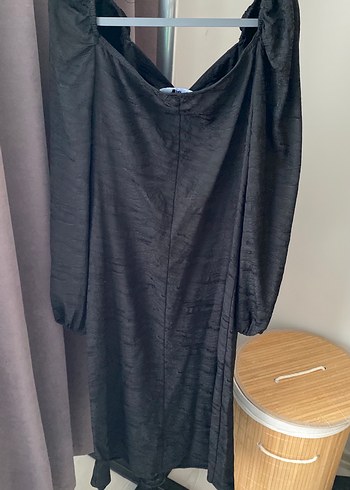 Siyah Drapeli V Yaka Uzun Kollu Elbise - Görsel 7