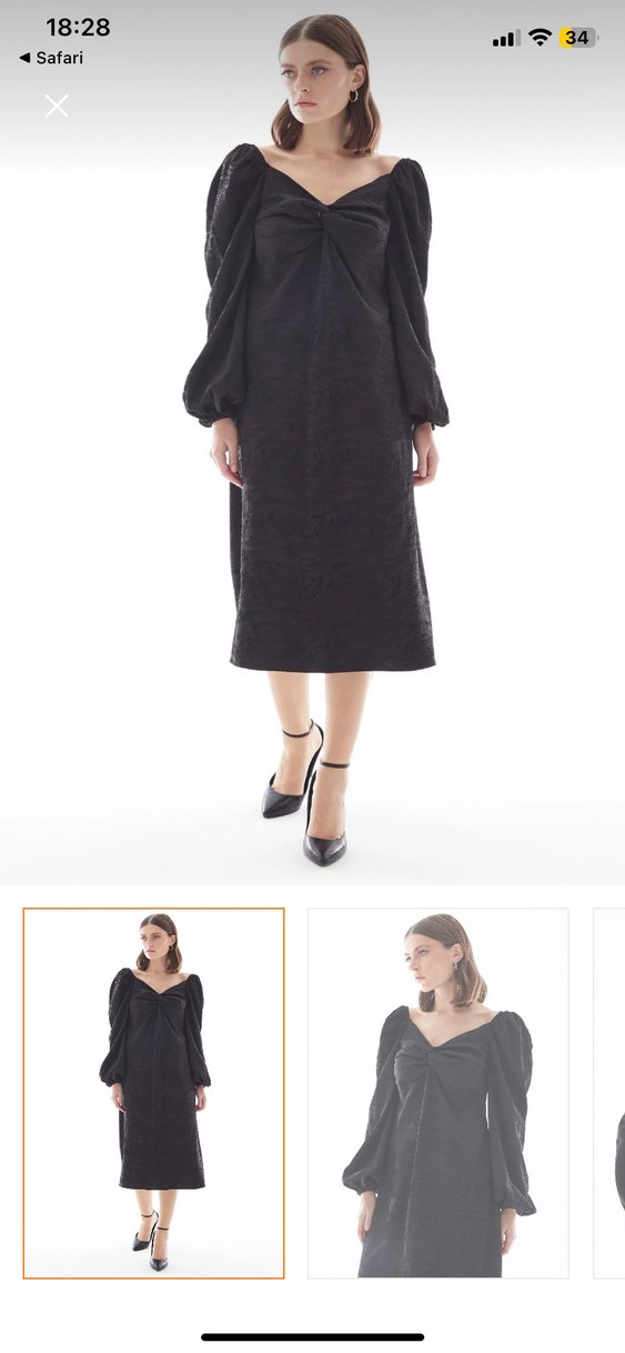 Siyah Drapeli V Yaka Uzun Kollu Elbise - Görsel 3