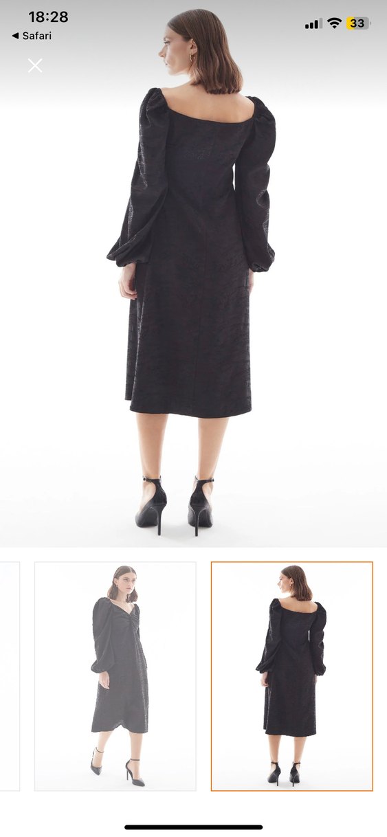 Siyah Drapeli V Yaka Uzun Kollu Elbise - Görsel 2