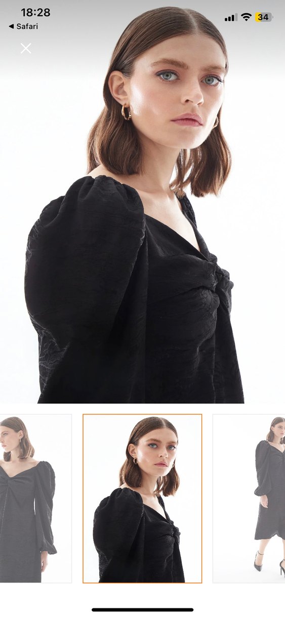 Siyah Drapeli V Yaka Uzun Kollu Elbise - Görsel 4