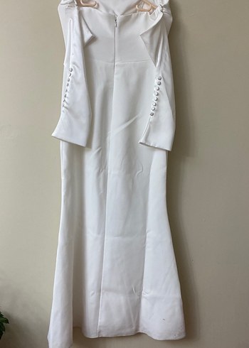 Beyaz Straplez Uzun Düz Gelinlik - Görsel 5