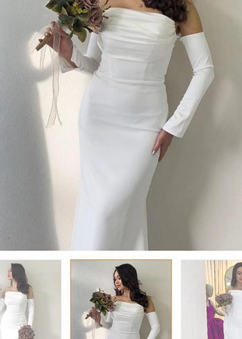 Beyaz Straplez Uzun Düz Gelinlik - Görsel 2