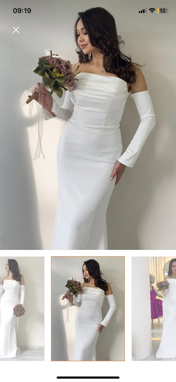 Beyaz Straplez Uzun Düz Gelinlik - Görsel 2