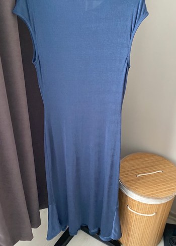 Drapeli V Yakalı Lacivert Uzun Elbise - Görsel 3