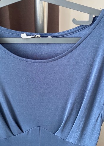 Drapeli V Yakalı Lacivert Uzun Elbise - Görsel 2