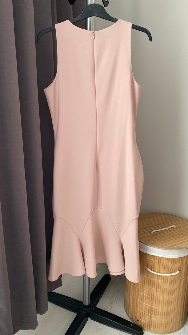 Pudra Pileli Midi Straplez Elbise - Görsel 2