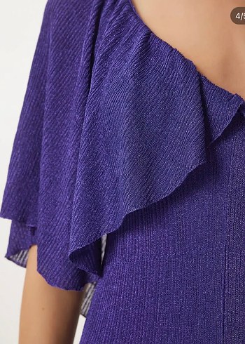 Mor V Yaka Uzun Salaş Bohem Elbise - Görsel 4