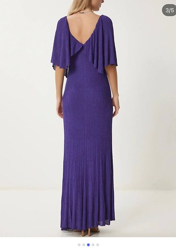 Mor V Yaka Uzun Salaş Bohem Elbise - Görsel 3