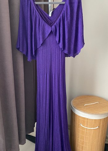 Mor V Yaka Uzun Salaş Bohem Elbise - Görsel 6