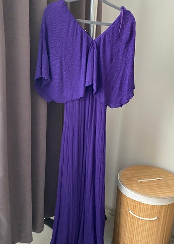 Mor V Yaka Uzun Salaş Bohem Elbise - Görsel 8