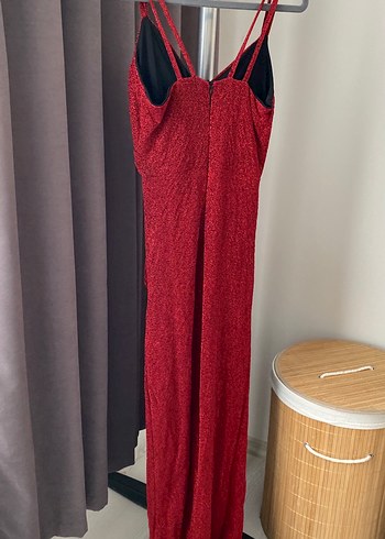 Kırmızı Drapeli Uzun Abiye Elbise - Görsel 3