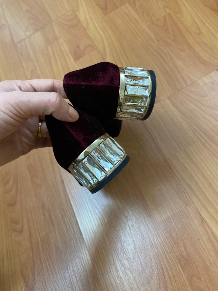 Bordo Süet Dolgu Topuk Kadın Stiletto - Görsel 3