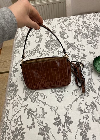 Kahverengi Deri Vintage Yılan Desenli Kadın Çanta - Görsel 2