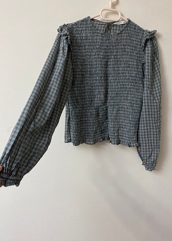 Gri Piliseli Uzun Kollu Keten Bluz - Görsel 3