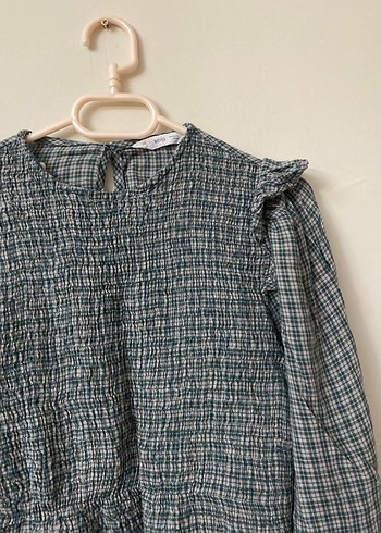 Gri Piliseli Uzun Kollu Keten Bluz - Görsel 2