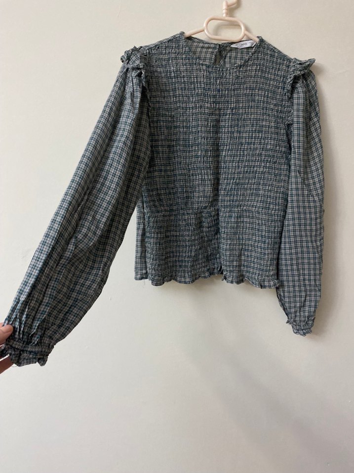 Gri Piliseli Uzun Kollu Keten Bluz - Görsel 3