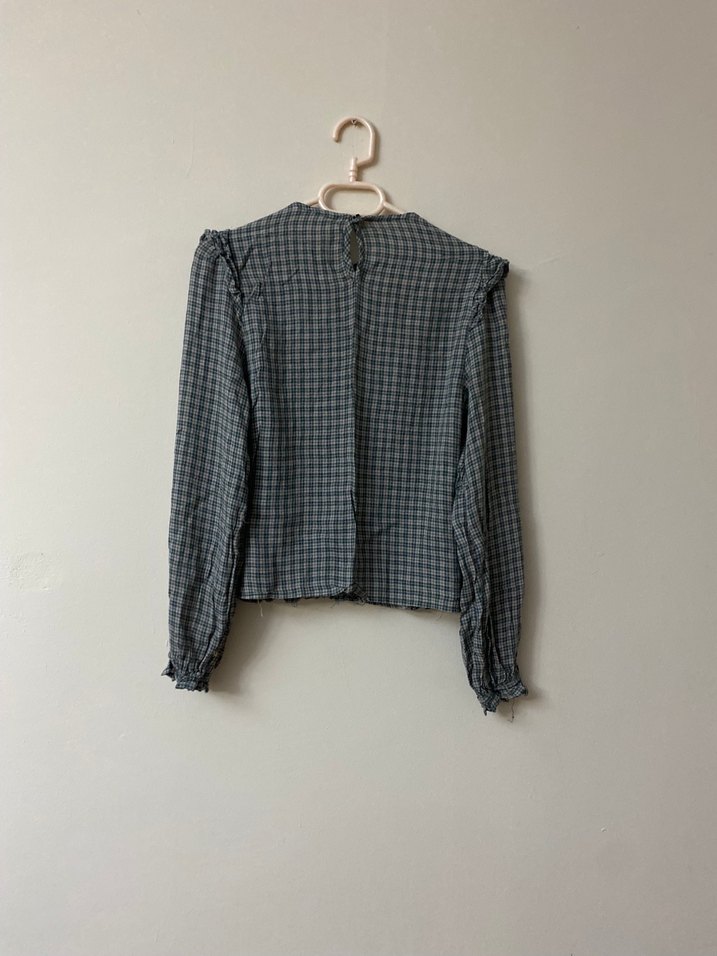 Gri Piliseli Uzun Kollu Keten Bluz - Görsel 4