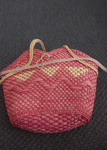 Pembe Bohem hasır  plaj Çantası gerçek hasır - Görsel 8