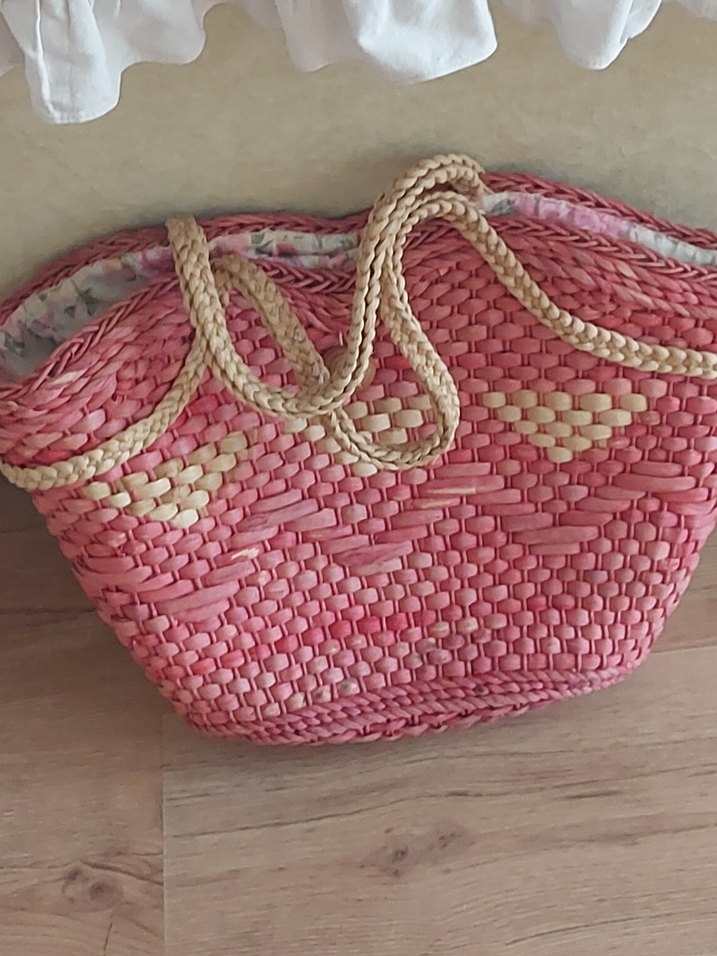Pembe Bohem hasır  plaj Çantası gerçek hasır - Görsel 2