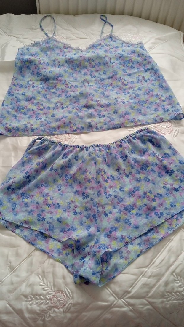 George Mavi Çiçek Desenli Mini Kadın Pijama Takımı beybidoll - Görsel 2