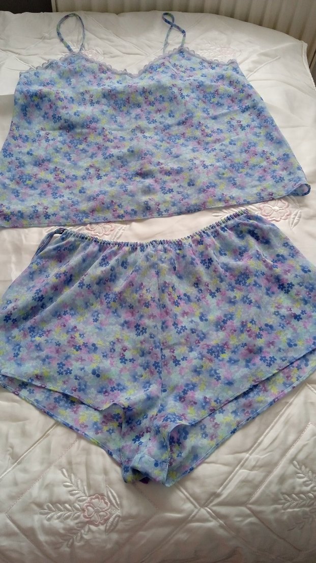 George Mavi Çiçek Desenli Mini Kadın Pijama Takımı beybidoll - Görsel 3