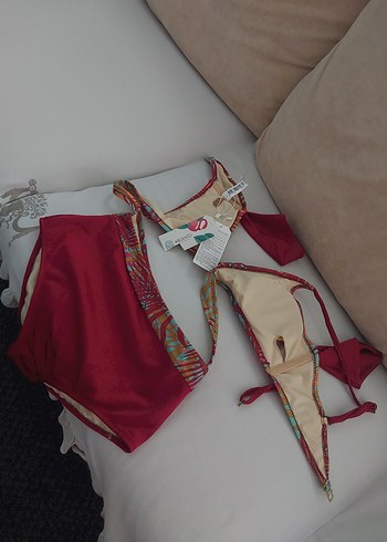 40 Beden kırmızı Renk ARGENTO Bohem Desenli acık bordo i Mayo